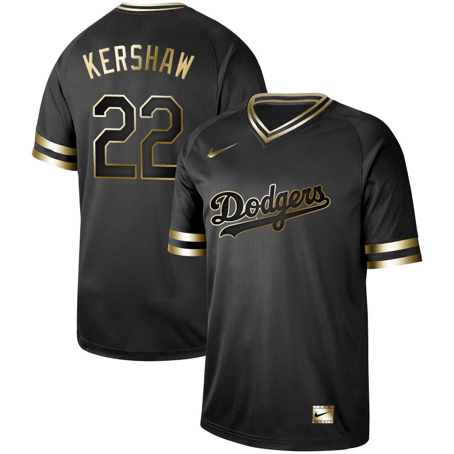 Men Los Angeles Dodgers #22 Kershaw Nike Black Gold MLB Jerseys